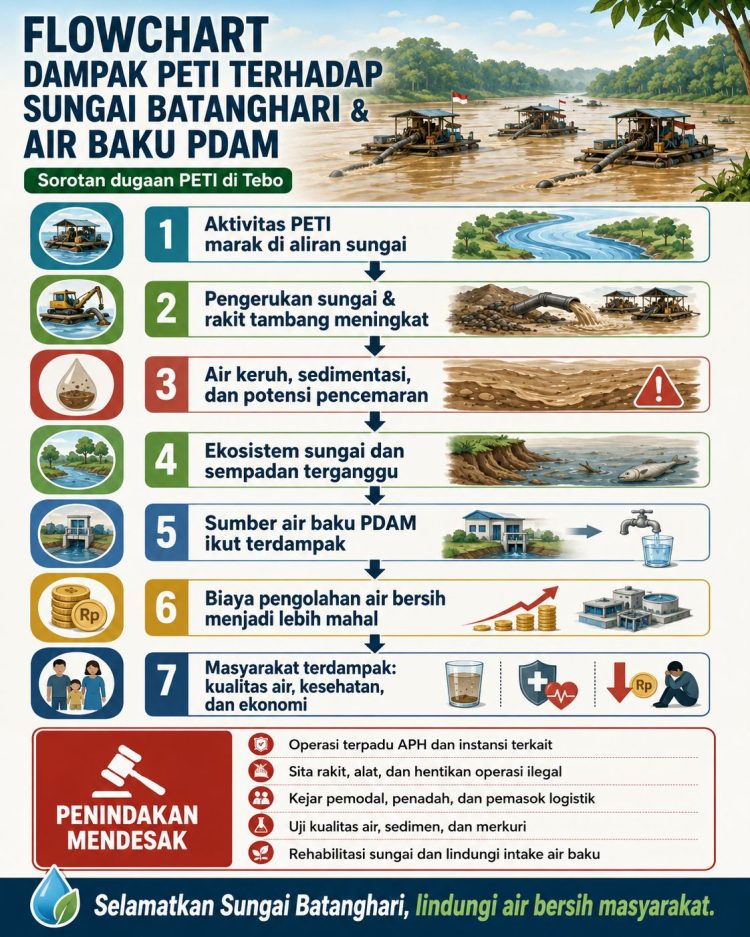 Grafik yang menunjukkan PETI mengancam Sungai Batanghari. FOTO: IST