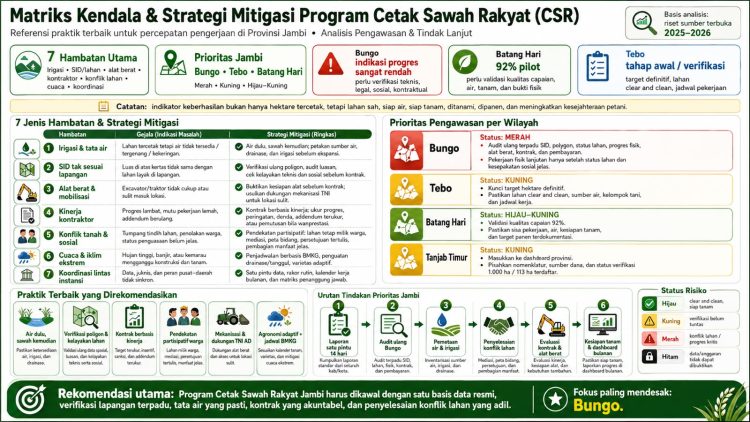 Matriks yang menunjukkan kendala dan mitigasi program cetak sawah rakyat di Provinsi Jambi. FOTO: IST